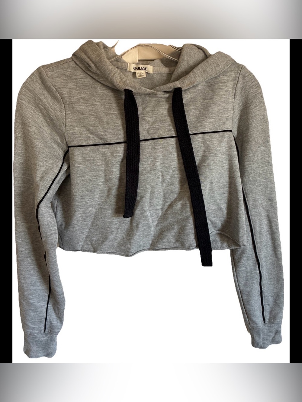 Garage-Cropped Hoodie in Heather Gray with Black Trim Sz XS EUC